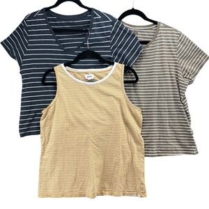 Pact Striped Tops Bundle Women XL Multi Color Organic Cotton Tee Tank 3pc Lot